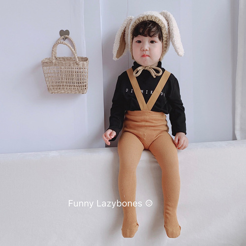 New ins overalls socks for boys and girls, cute high waist belly button protection baby pantyhose leggings