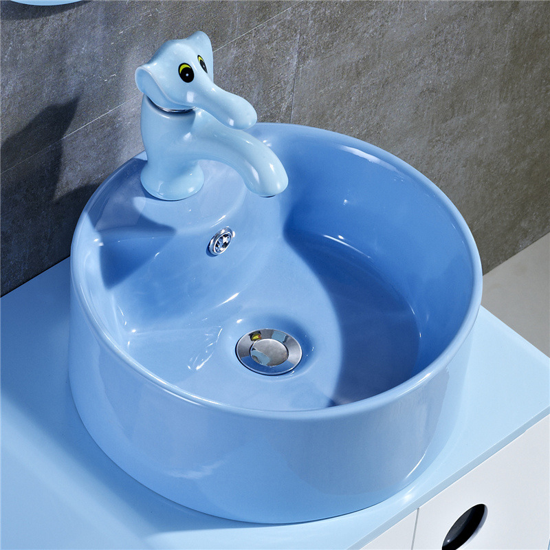 Lavabo de color para niños de jardín de infantes lavabo de cerámica tamaño pequeño lavabo para niños Mesa Redonda lavabo fabricante image 9