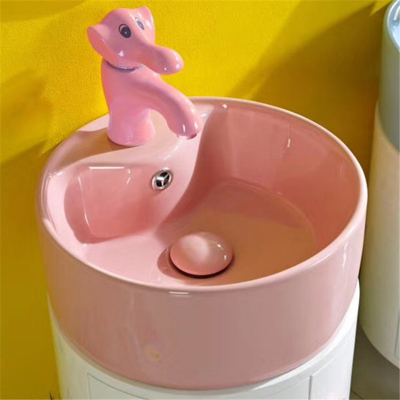 Lavabo de color para niños de jardín de infantes lavabo de cerámica tamaño pequeño lavabo para niños Mesa Redonda lavabo fabricante image 7