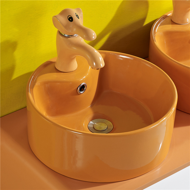 Lavabo de color para niños de jardín de infantes lavabo de cerámica tamaño pequeño lavabo para niños Mesa Redonda lavabo fabricante image 11