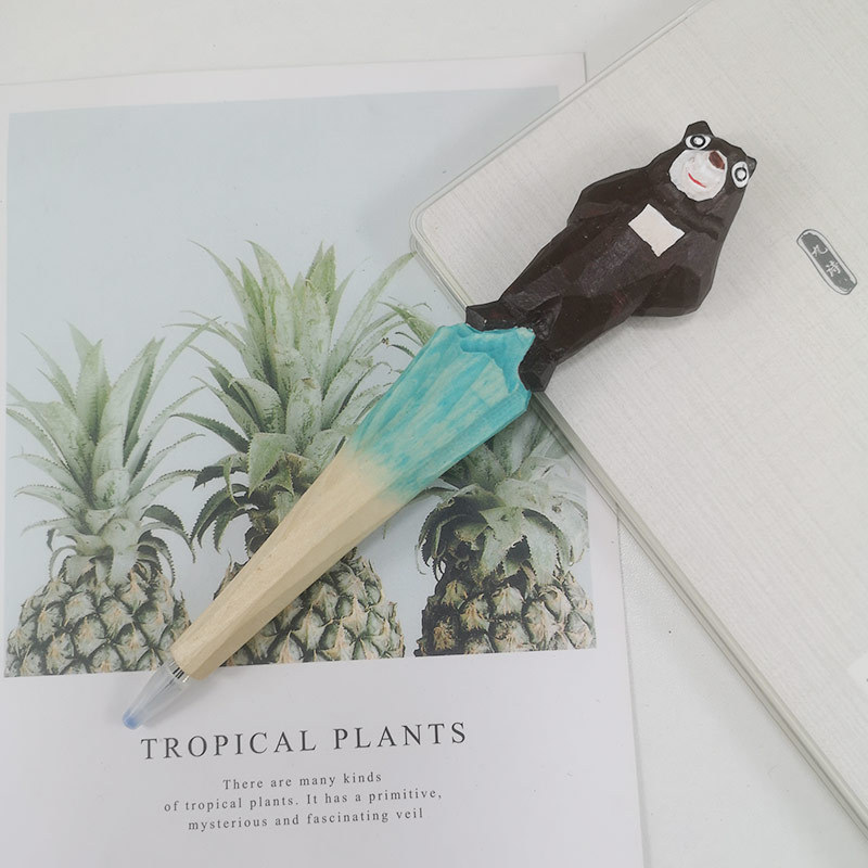 Jirafa elefante lindo animal de dibujos animados pluma tallada a mano creativa pluma de madera talla de madera pluma de gel DIY