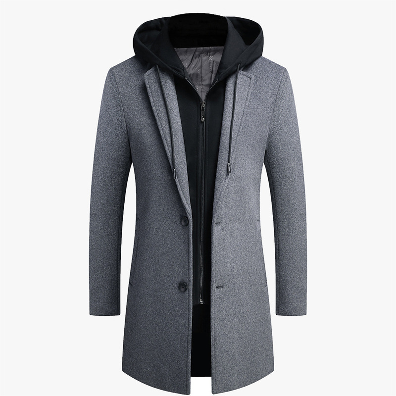 Young Men's Students Korean Style Casual Wool Coat Mid-length Removable Hat Trendy Coat Men's Wear Young Men's Students Korean Style Casual Wool Coat Mid-length Removable Hat Trendy Coat Men's Wear