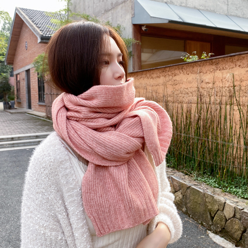 Otoño e Invierno nuevo estilo cálido estilo japonés artístico simple moda punto bufanda estilo coreano versátil color sólido pareja bufanda de lana