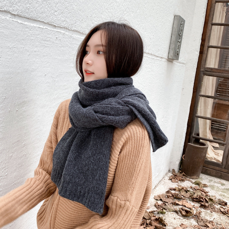 Otoño e Invierno nuevo estilo cálido estilo japonés artístico simple moda punto bufanda estilo coreano versátil color sólido pareja bufanda de lana