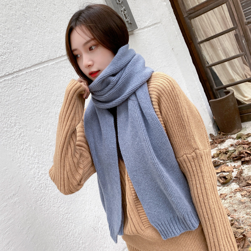 Otoño e Invierno nuevo estilo cálido estilo japonés artístico simple moda punto bufanda estilo coreano versátil color sólido pareja bufanda de lana
