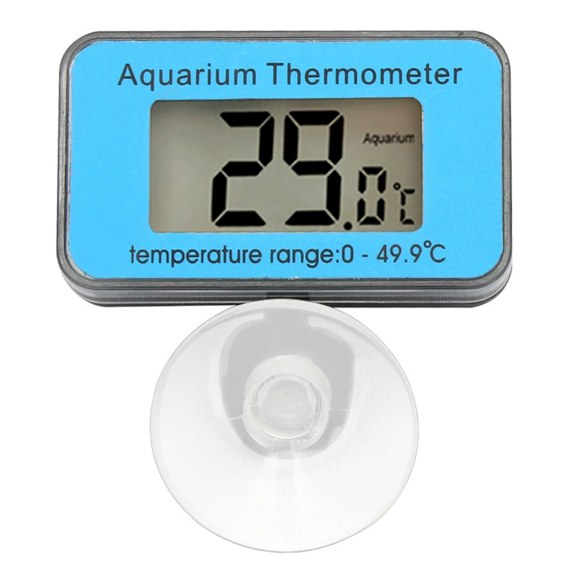 Electronic Aquarium Thermometer, LCD Suction-Mount 0–49.9°C, compact storage box