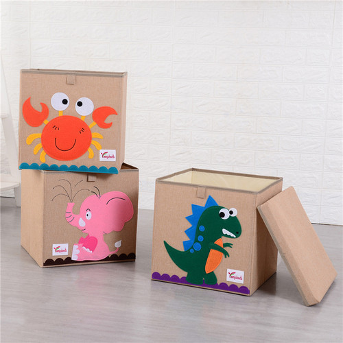 Home cotton and linen fabric storage box lattice cabinet toy storage box cartoon large-capacity storage basket building block storage box