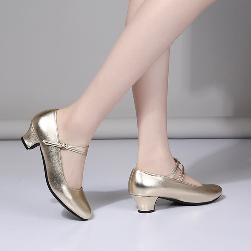 Dance shoes for women, soft soles, mid-heeled, adult dance shoes, square dance shoes for performances, silver seasons performances, breathable cross-border