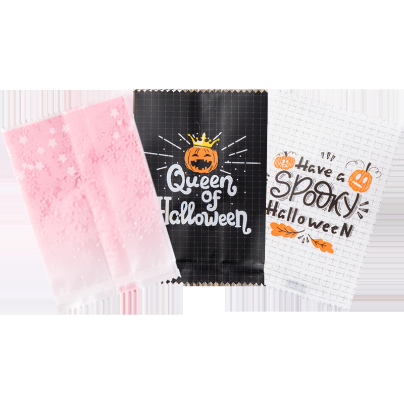 Copo de nieve de poliéster máquina crujiente sello autosellante embalaje turrón galleta embalaje transparente azufaifo leche bolsa de embalaje 100 piezas