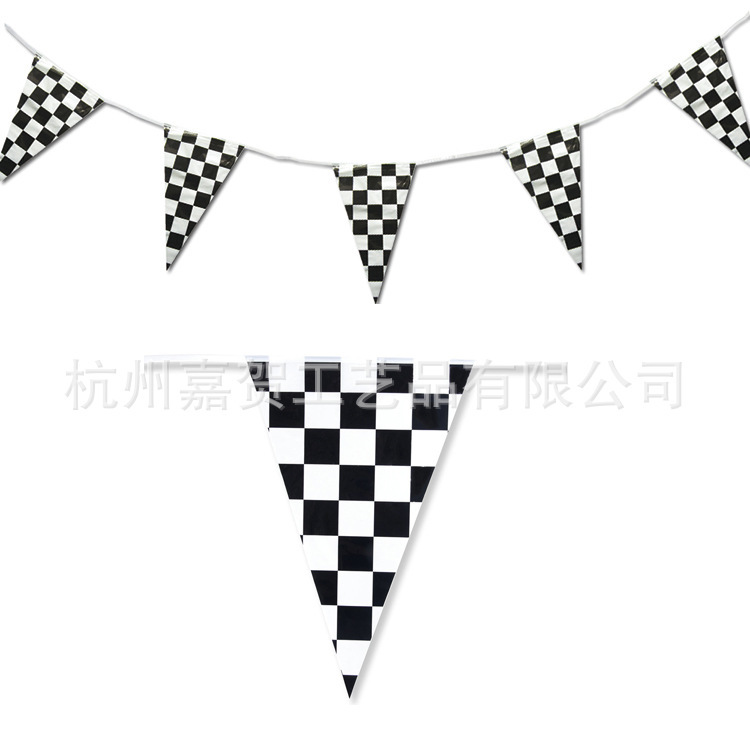 in stock Amazon Black and White Grid Racing Pennant F1 Racing String Flag PE Banner Hanging Flag Black and White Grid Flag