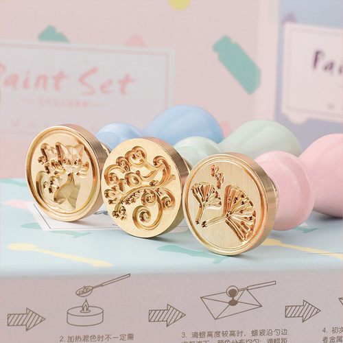 Macaron fire paint stamp set, fire paint wax particles stamp head tool complete set gift box, creative birthday gift wholesale