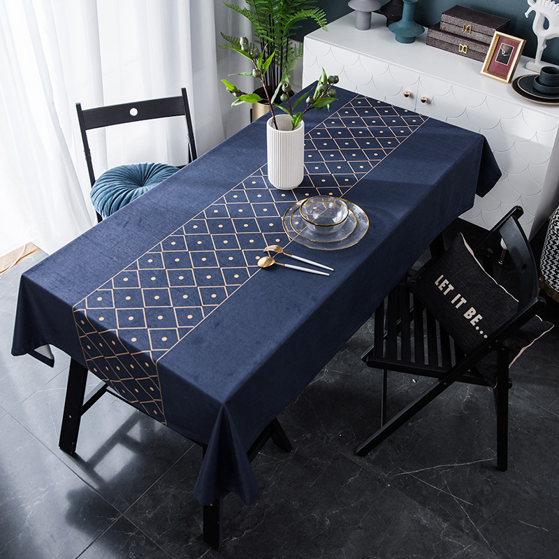 Fabric flannel light luxury restaurant tablecloth tablecloth dark blue printed household rectangular coffee table cover cloth table towel wholesale