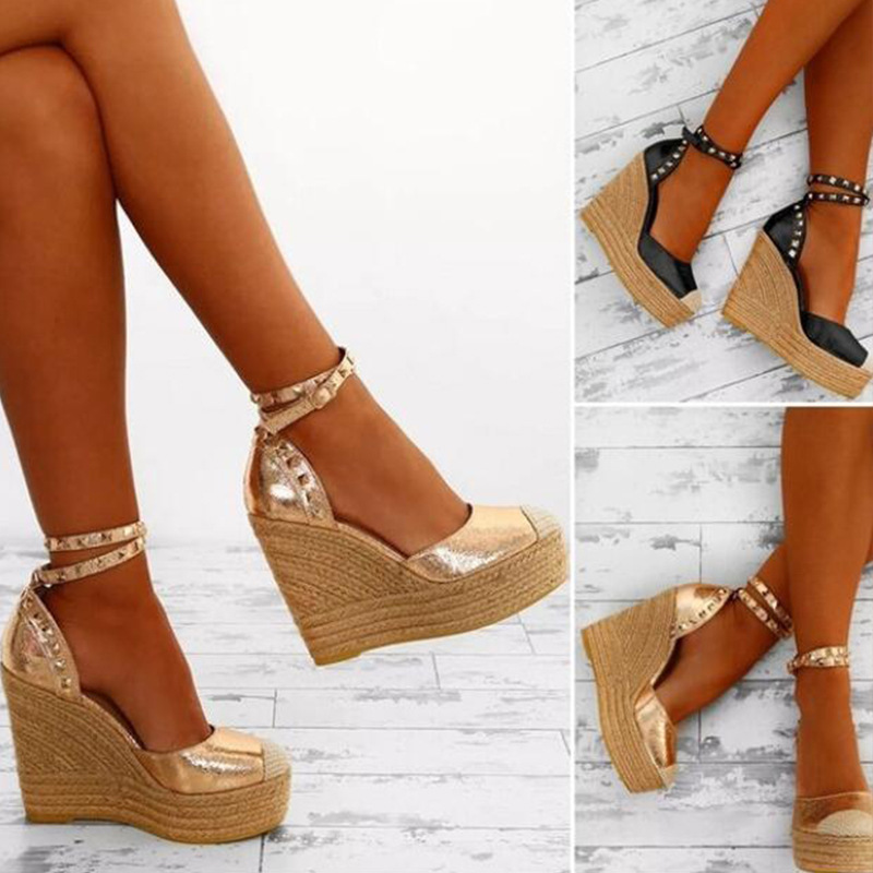 summer fashionable two-tone sandals wedge heel heels