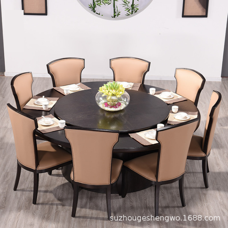 Chinese-Style Round Table Hotel Large Round Table 2m B&B Hotel Club Restaurant Solid Wood Slate Round Dining Table Electric Dining Table