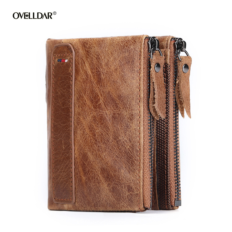 New RFID anti-theft brush cowhide men's wallet genuine leather short men's wallet double zipper wallet hot selling explosions