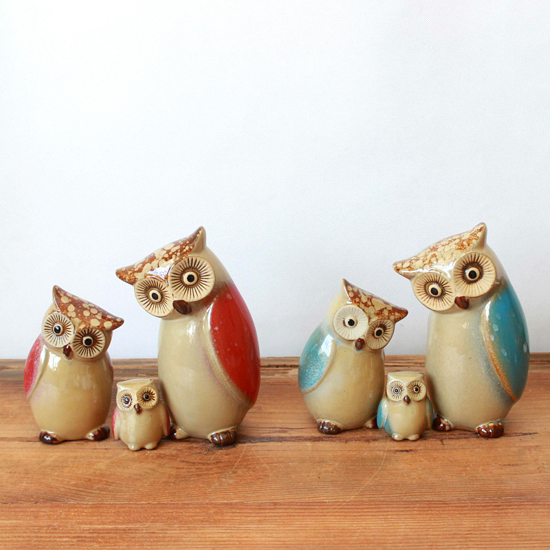 Wholesale ceramic owl crafts home cute owl decoration Garden animal decoration 4311