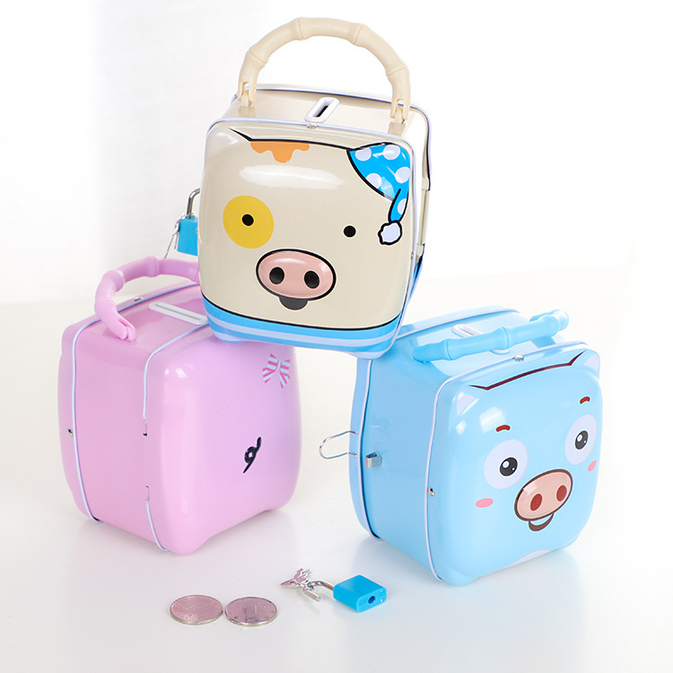 Cartoon-style portable small piggy bank storage box, child savings bank, student home pocket money jar, wholesale