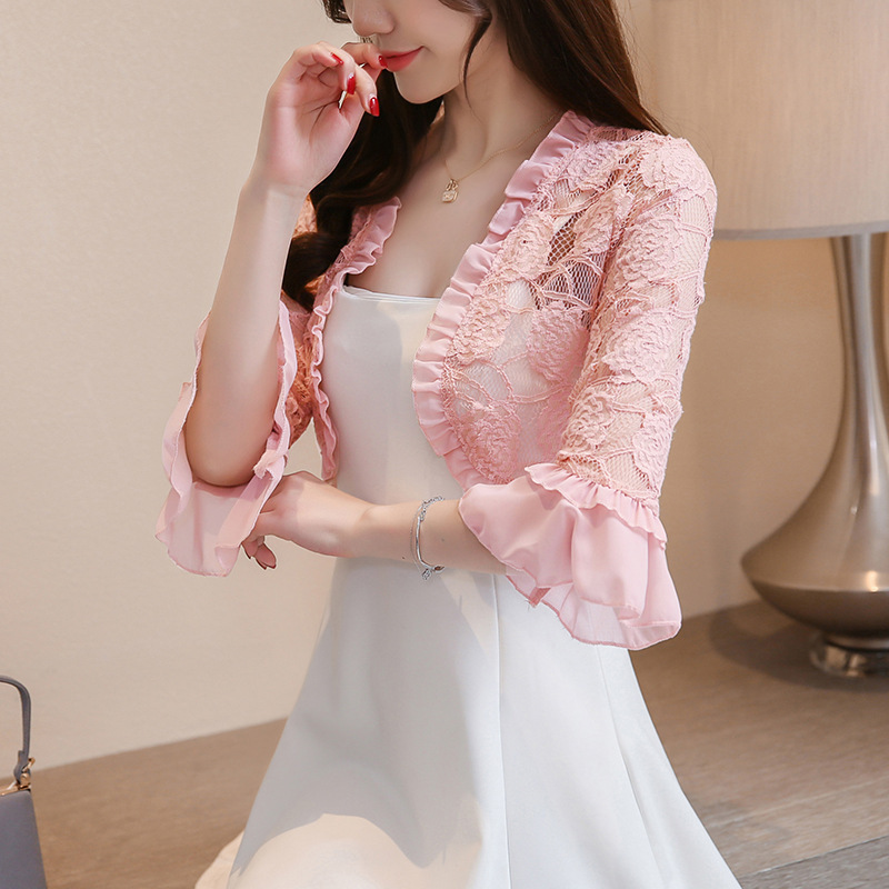 2025 Hollow Lace Small Shawl Women's Summer Online Popular Korean Style Cardigan Air-conditioning Shirt All-match Short Outer Waistcoat Women's 2025 Hollow Lace Small Shawl Women's Summer Online Popular Korean Style Cardigan Air-conditioning Shirt All-match Short Outer Waistcoat Women's