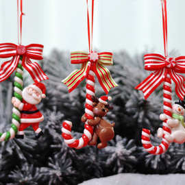 圣诞用品软陶圣诞老人雪人小拐杖面包土挂饰圣诞树布置装饰用品