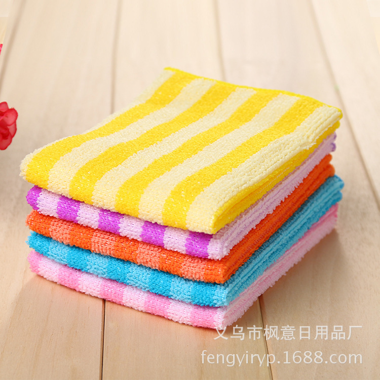 Venta directa de fábrica de toallas cuadradas pequeñas de cocina a rayas de dos colores al por mayor estropajo, utensilios de limpieza, toallas de cocina