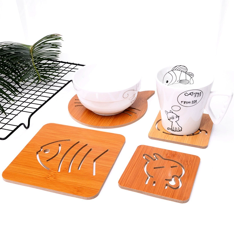 Wooden cartoon non-slip creative table mat, cute tea cup