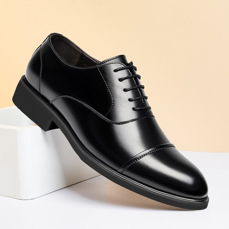 Four Seasons New Men's Inner High-height Shoes Business Dress Cowhide Men's Leather Shoes British Casual Wedding Shoes Men's One Piece Hair