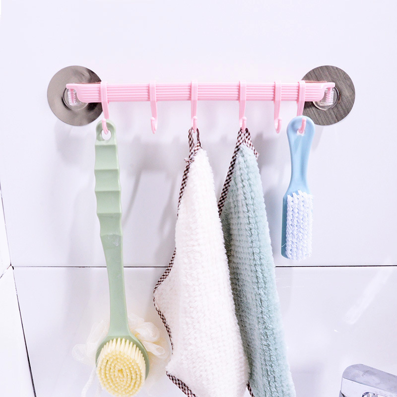 Kitchen Wall-Mounted 6-Row Hooks, Bathroom Punch-Free Traceless Hanging Rack, Adhesive Hooks Behind the Door, Six-Row Hooks for Daily Necessities