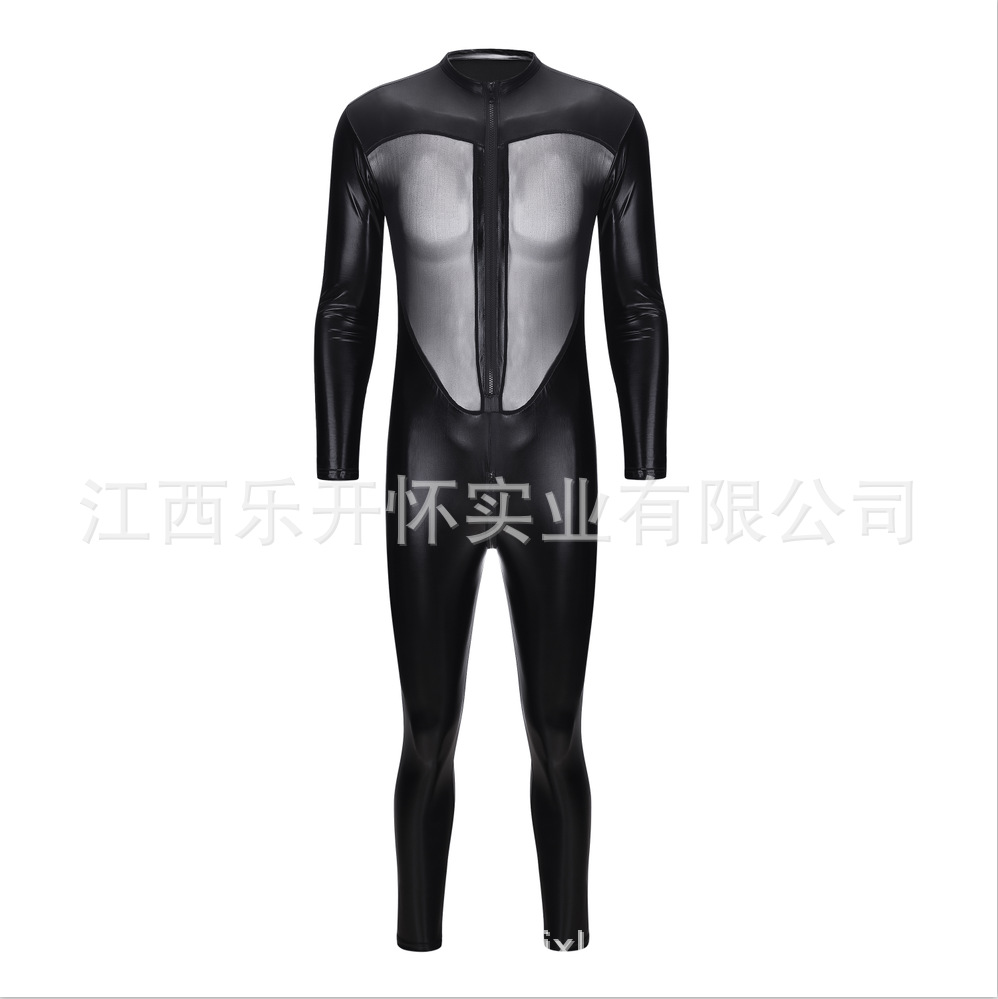 Los hombres de Europa y América sexy lingerie charol malla costura jumpsuit discoteca etapa DS rendimiento ropa Ventas Directas la fábrica