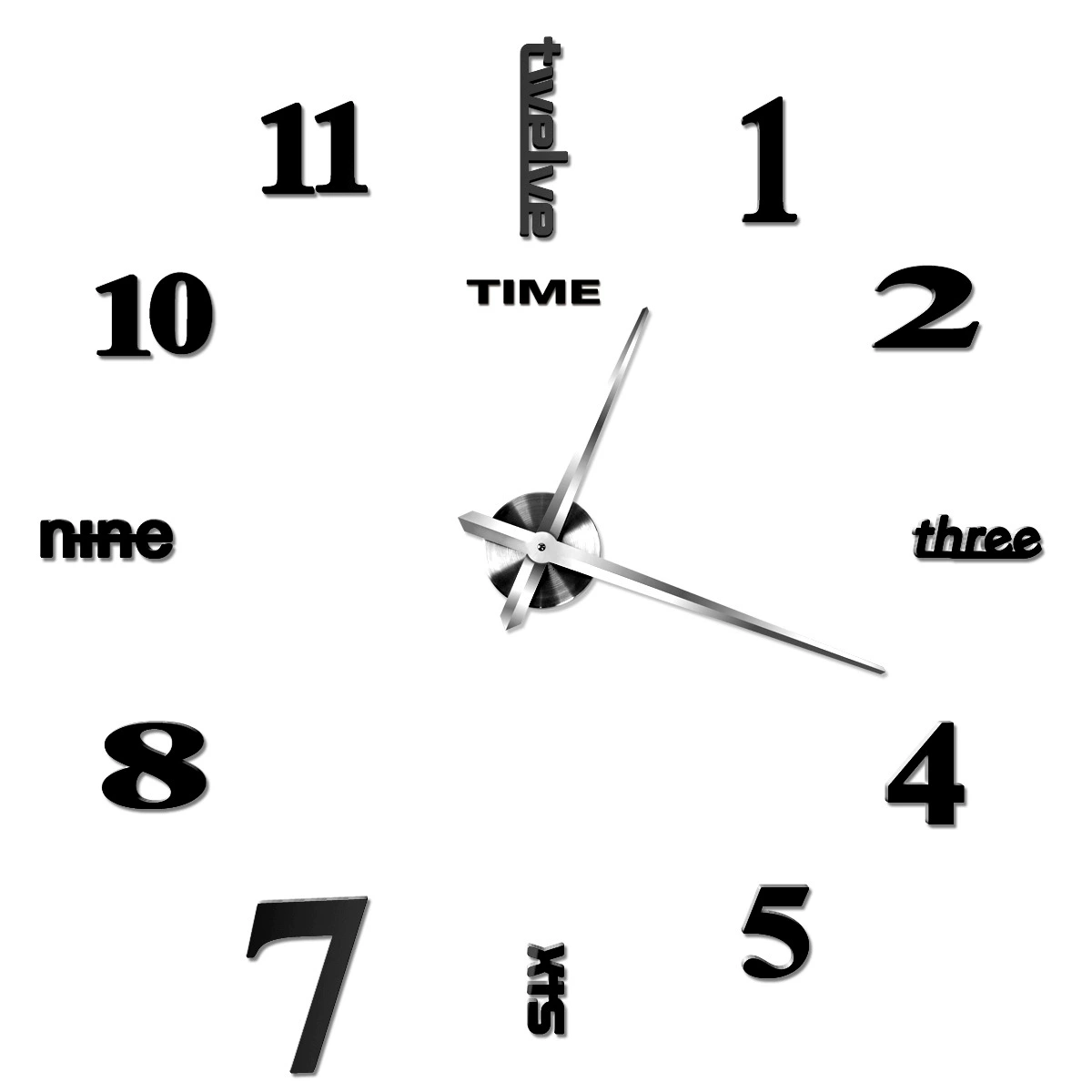 Oversized DIY Wall Clock, EVA Mirror Panels, 120×120 cm, Silver/Gold/Black Options