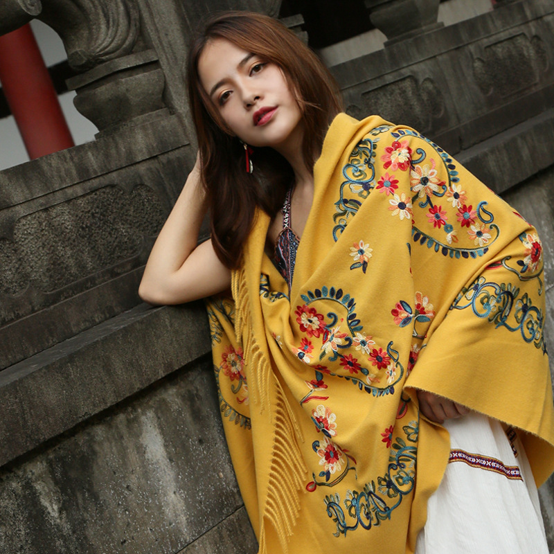 New Style Thickened Cashew Faux Cashmere Scarf Embroidered Scarf Ethnic Style Shawl Dual-purpose Women's Autumn and Winter