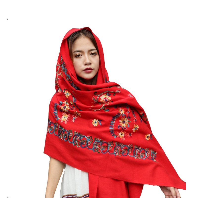 New Style Thickened Cashew Faux Cashmere Scarf Embroidered Scarf Ethnic Style Shawl Dual-purpose Women's Autumn and Winter