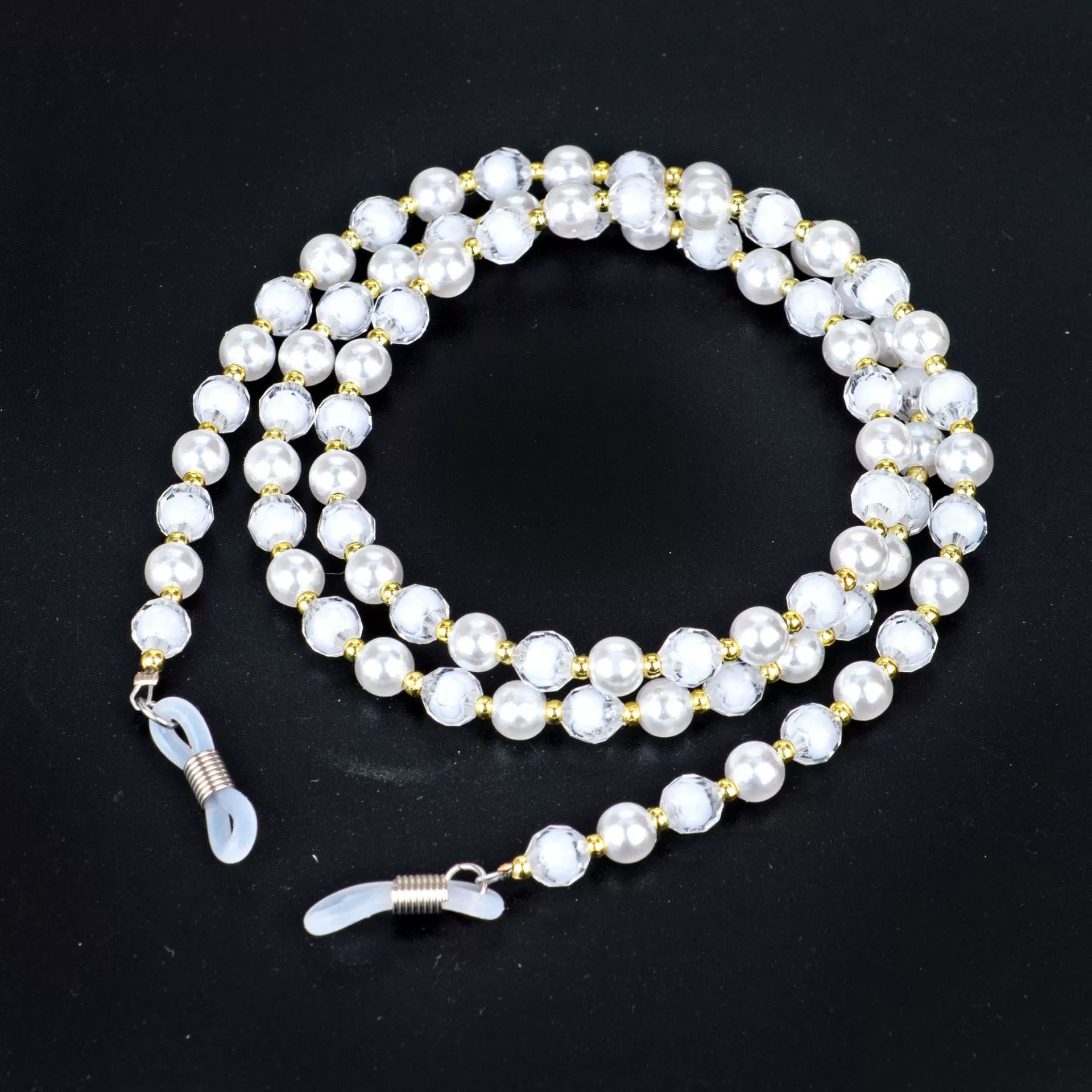 Eyeglass Chain, Pearl-Style Beads with Multicolour Chain Strap, 22 cm