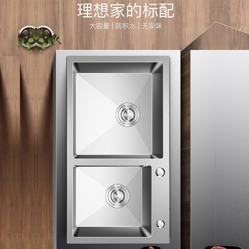 厂家代发 201不锈钢厨房洗菜盆台上加厚手工水槽双盆 不锈钢水槽