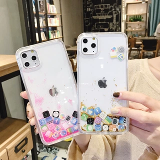 适用iphone11Pro手机壳Xs Max创意APP图标流沙液体闪粉壳软边全包