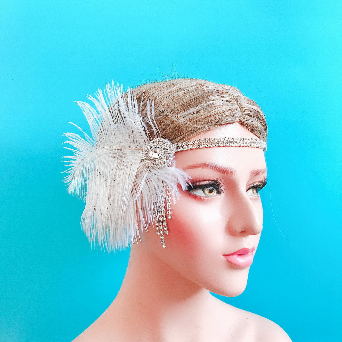 Gatsby Headpiece diadema de plumas negras accesorios para el cabello diadema de pelo de pavo real 1920s headband