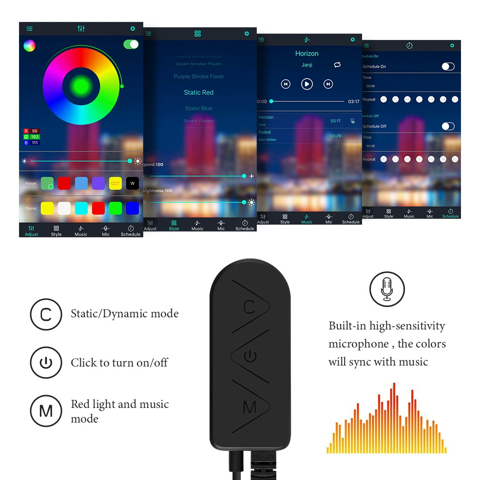 LED music controller, smartphone, colorful light strip, bluetooth, 20 keys