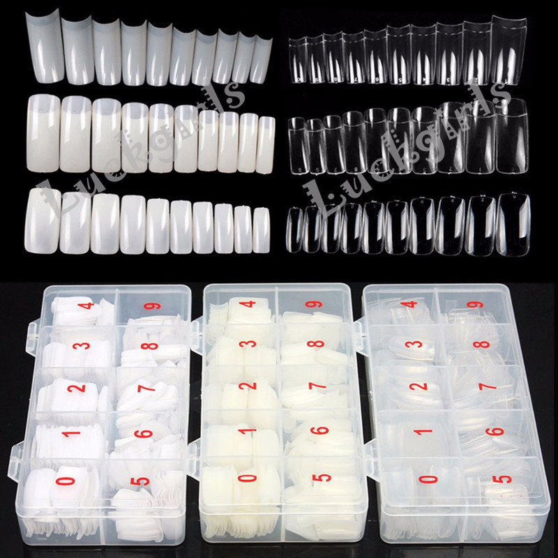 Wholesale nail tools finished 500 pieces boxed natural color transparent white nail pieces full stick French fake nails