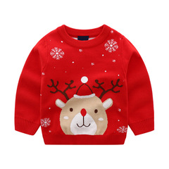 New Children's Winter 2024 Knitwear for Boys Christmas Snowflake Deer Embroidered Wool Sweater Western Style Double Layer Cotton Wool Sweater for Girls