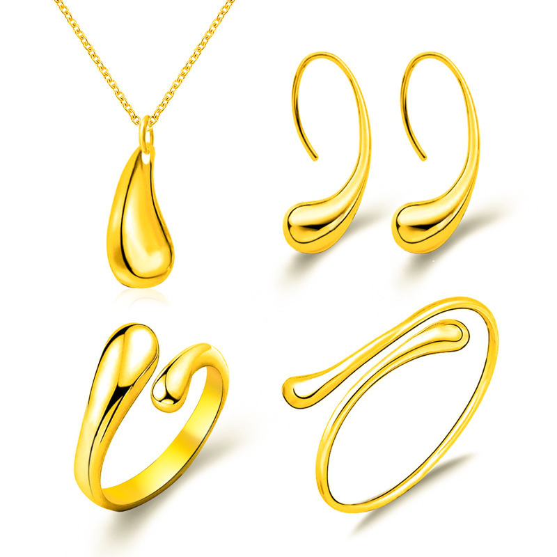 Europeo y americano exquisito gota de agua pulsera de moda electrochapado collar oído gancho anillo de joyería traje gota tipo conjunto de cuatro piezas