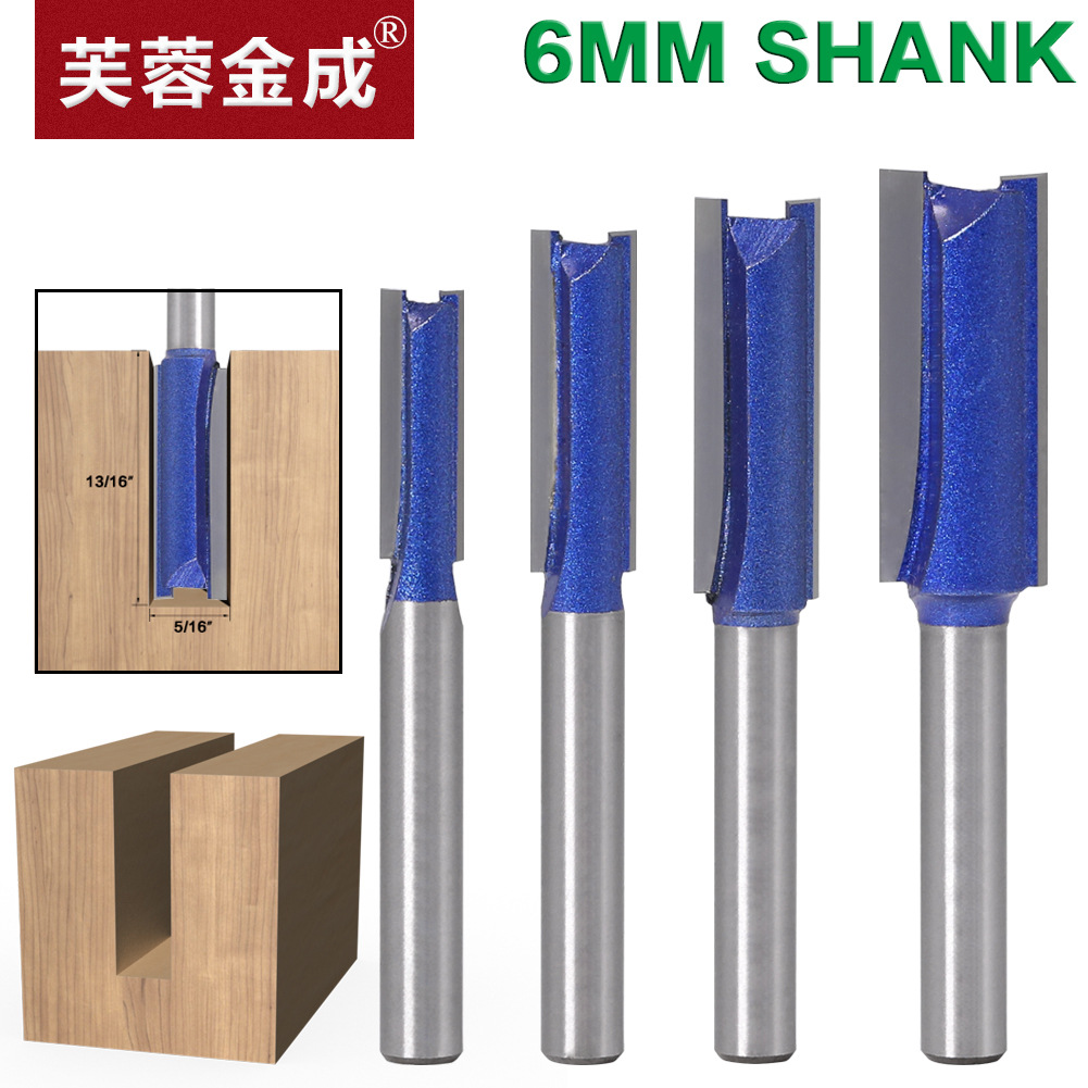 Juego de 4 piezas 6mm mango profesional cuchillo recto ranurado cuchillo recto carpintería fresa cortador de aleación de acero de tungsteno cabeza de corte doble cuchilla cuchillo recto