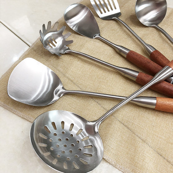 201 stainless steel spatula household kitchen utensils cooking suit rosewood handle soup spoon Colander cooking spatula wholesale