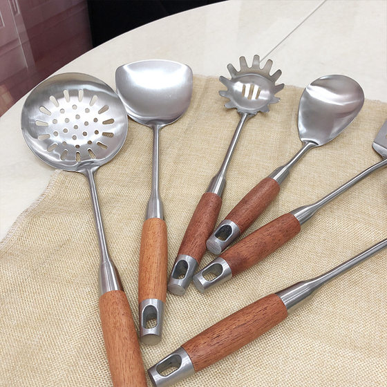 201 stainless steel spatula household kitchen utensils cooking suit rosewood handle soup spoon Colander cooking spatula wholesale