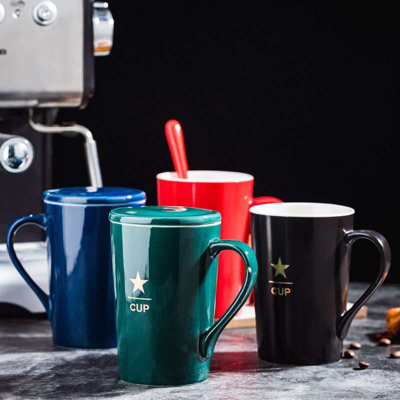 Taza de cerámica Taza de café Taza publicitaria Taza de agua con tapa Cuchara Caja de regalo Taza impresa Regalo LOGO