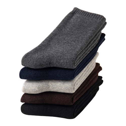 Autumn and winter velvet thickened terry mid-calf socks men's classic solid color casual cotton warm socks wholesale for men