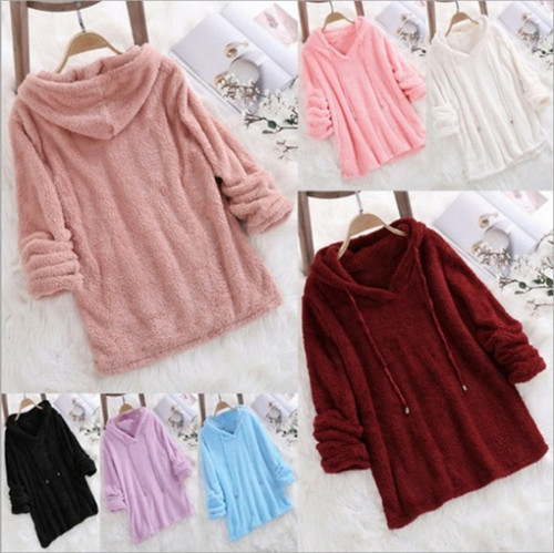 2025 Western and Eastern Amazon Autumn/Winter Bestselling Solid Color Long Sleeve Hooded Plush Double-Faced Fleece Sweatshirt Pajama for Women