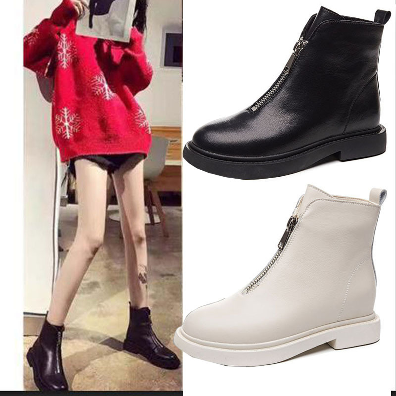 Boots for Women 2025 Autumn and Winter New Style Inner Heightening Versatile Breathable Short Boots Front Zipper Fashionable Boots