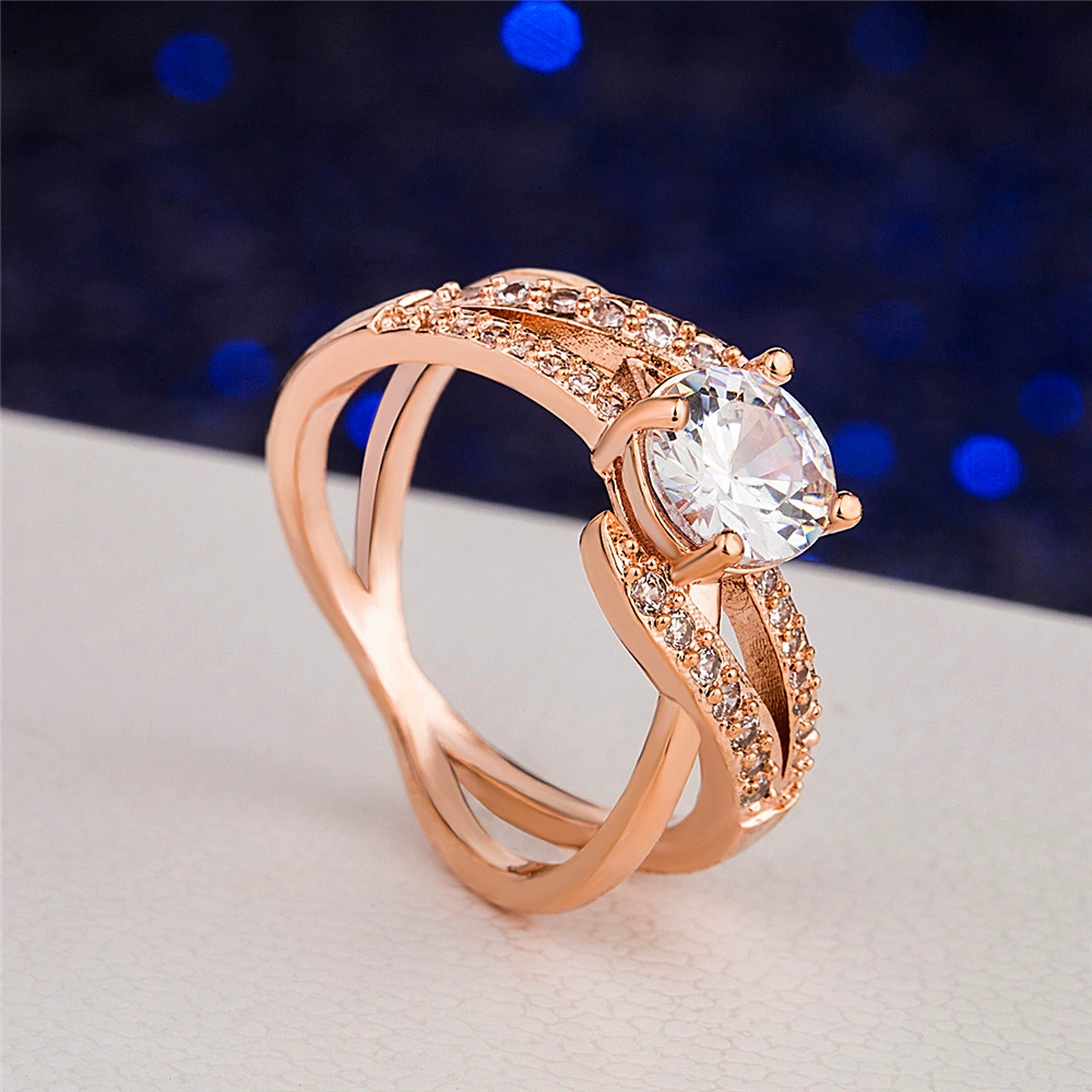 卡莱美 Golden gemstone ring with zircon, wish, pink gold, European style, micro incrustation, diamond encrusted