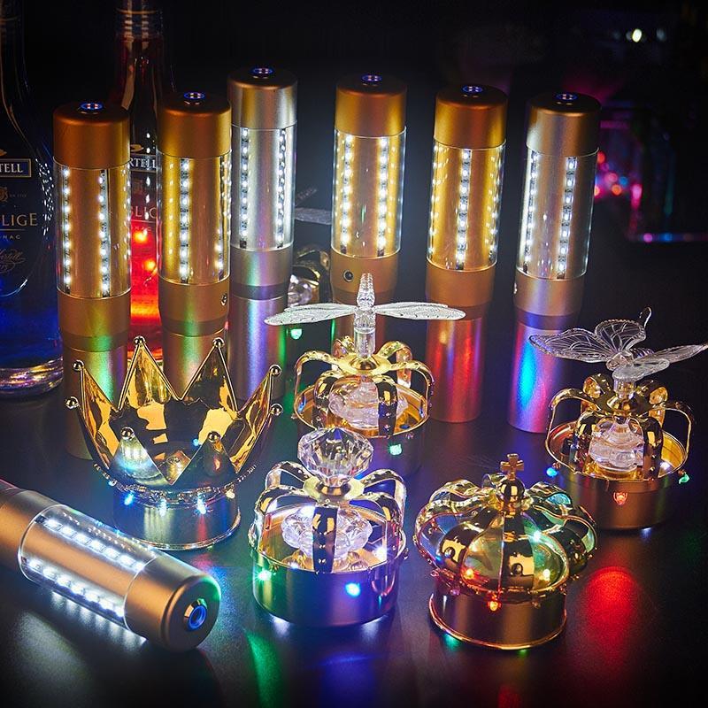 Champán tapa LED recargable bar lámpara champán luminoso corona cabeza bar lámpara champán vino extranjero tapa lámpara de mesa