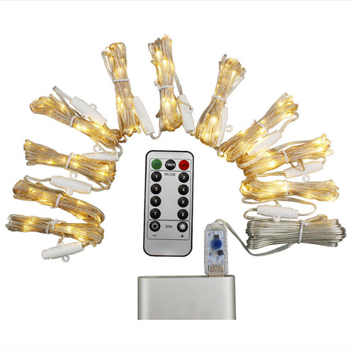 亚马逊新款USB遥控铜线窗帘灯 3*3米冰条灯圣诞节日装饰铜线彩灯