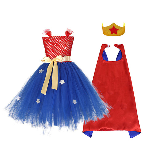 Children's Hero Costume Foreign Children's Clothing European and American Girls' Dresses Wonder Woman Superman Hero Costume Set